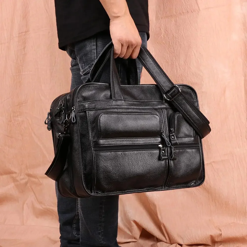 Bolso de mano grande de cuero genuino para hombre, bolsa de hombro de viaje para ordenador portátil de oficina y negocios, diseño de marca