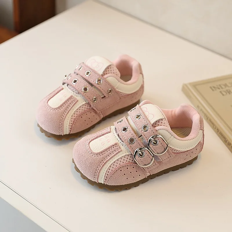 

Spring Boys Girl's Casual Shoes Round Toe Hook-loop Daily Chic Kid's Flat Shoe Pink Grey Anti-slip Comfy Versatile Children Shoe