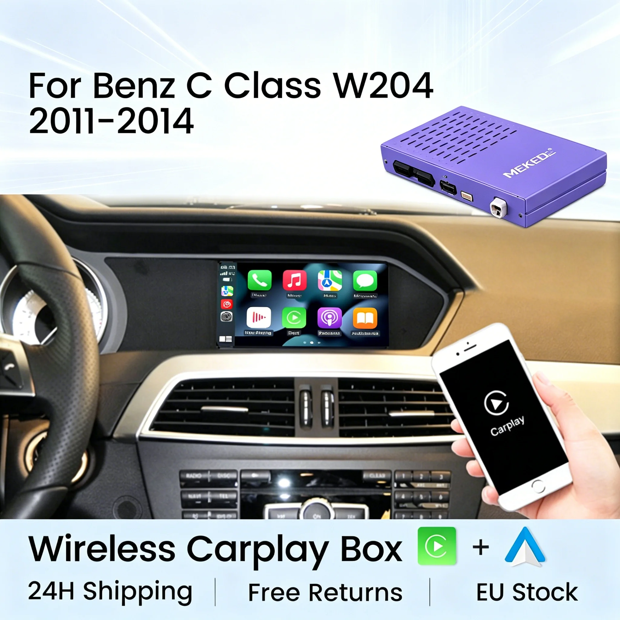 EU-Lagerbestand 2026 Neue Android Auto Wireless CarPlay AI Box Universal für Benz C-Klasse W204 C204 2008-2014 NTG4.0 NTG4.5 Originalbildschirm-Upgrade Sprachsteuerung Plug-and-Play-Installation