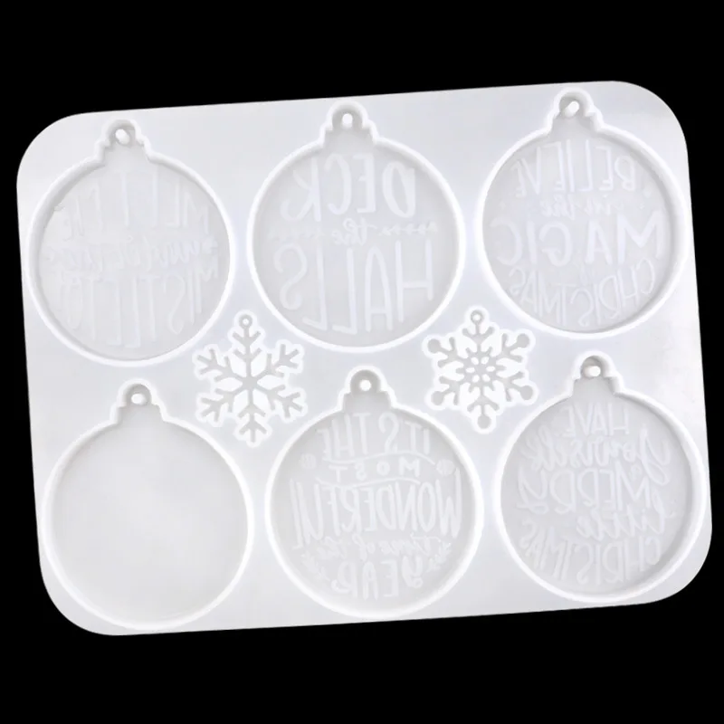 6-Letter Christmas Round Belt HALLS Christmas Series Silicone Mould DIY Epoxy Tool XG1117