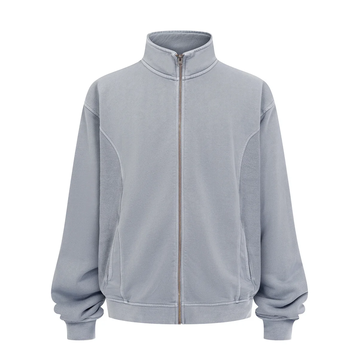 

2025 Autumn Winter Stand Up Collar Distressed Zipper Sweatshirt Oversized Washed Zip Up Pullovers Men Outwear Streetwear Y2k