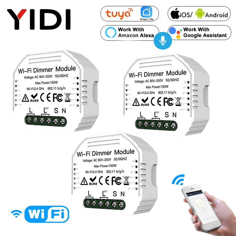 1/2 Way Wifi Smart Dimmer Switch Breaker Module Wireless Tuya App Voice Control Wall Light Switch Dimmers Alexa Google Home