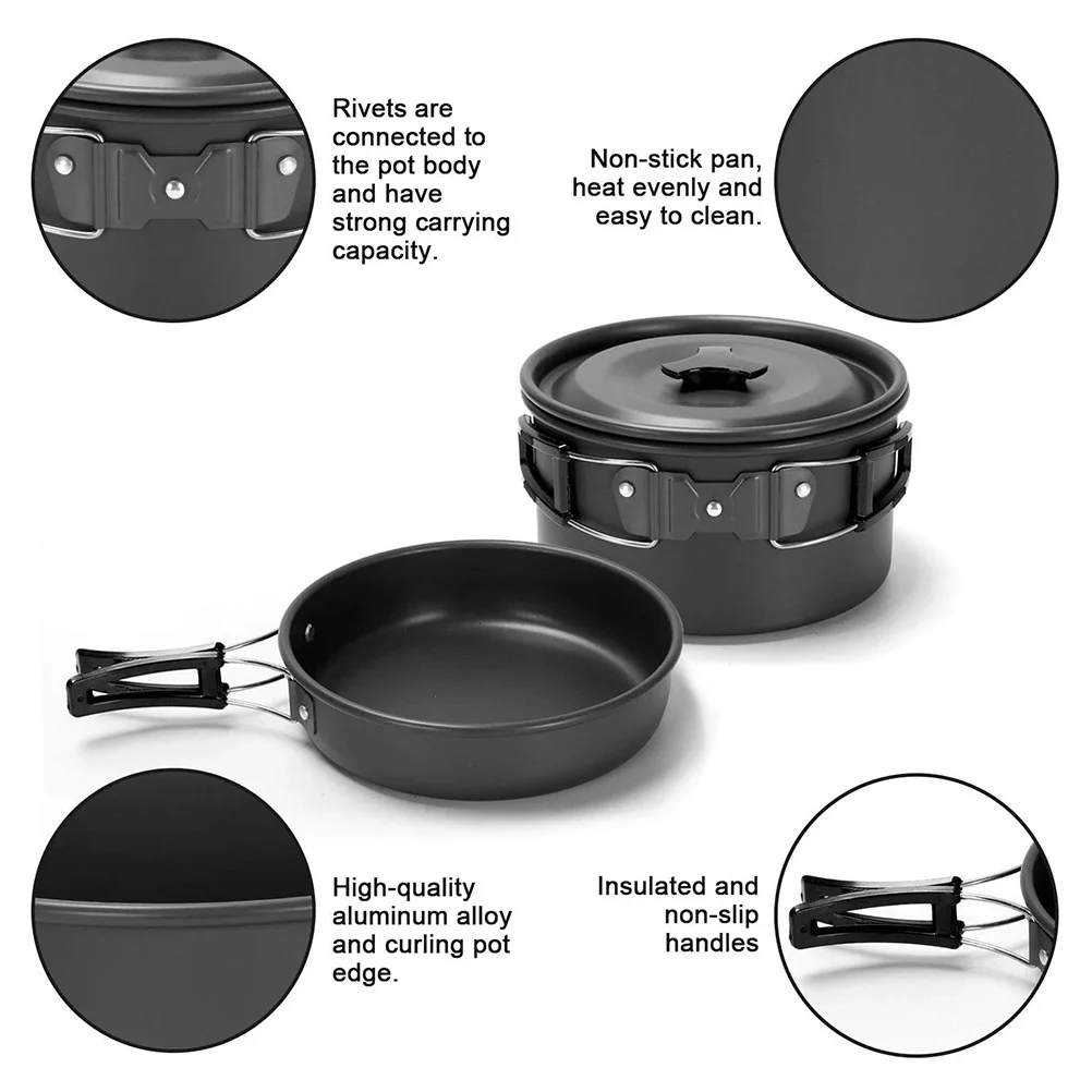 

1Set Collapsible Non-Stick Camping Cooker Lightweight Durable Outdoor Cooking Set For Hiking Picnic Barbecue Multi-Functional
