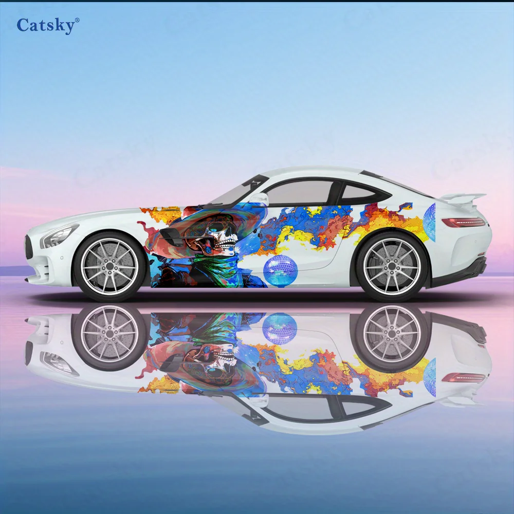 

Череп шляпа пламя цветной блок автомобильные виниловые наклейки самоклеящаяся наклейка из ПВХ подходит для грузовиков внедорожник Декор автоаксессуары подарок