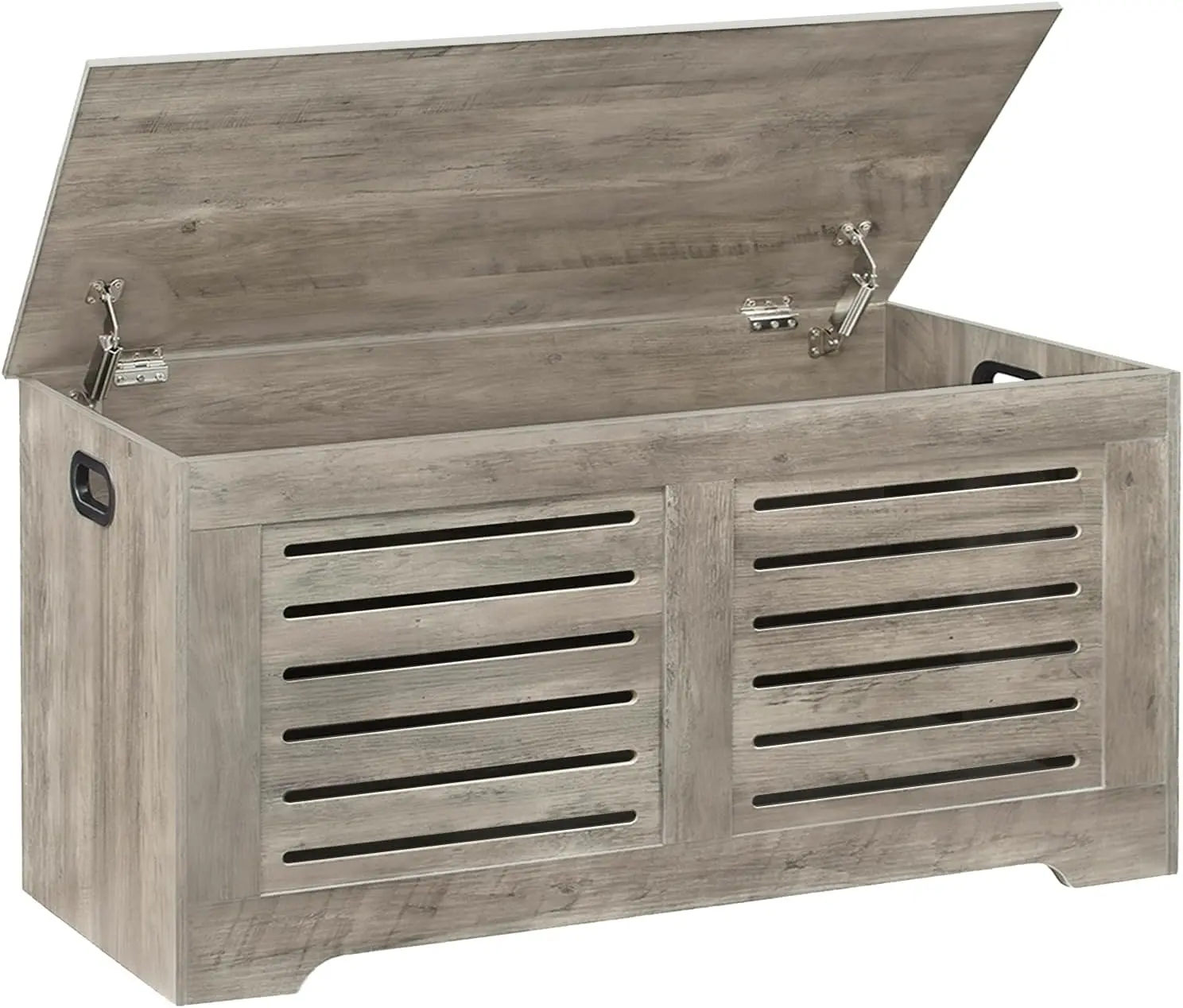

Серый деревянный комод-скамья 43,3 дюйма с откидной крышкой и безопасными петлями, для гостиной или спальни, простая сборка