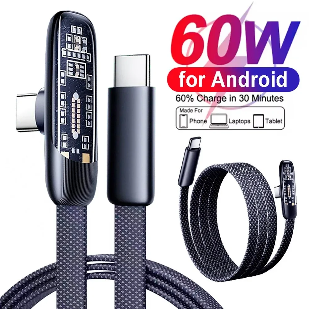 

60W 3A USB C To Type-C Mobile Fast Charging Data Cable for Android Huawei Xiaomi Phone Braided Weave Charging Cable