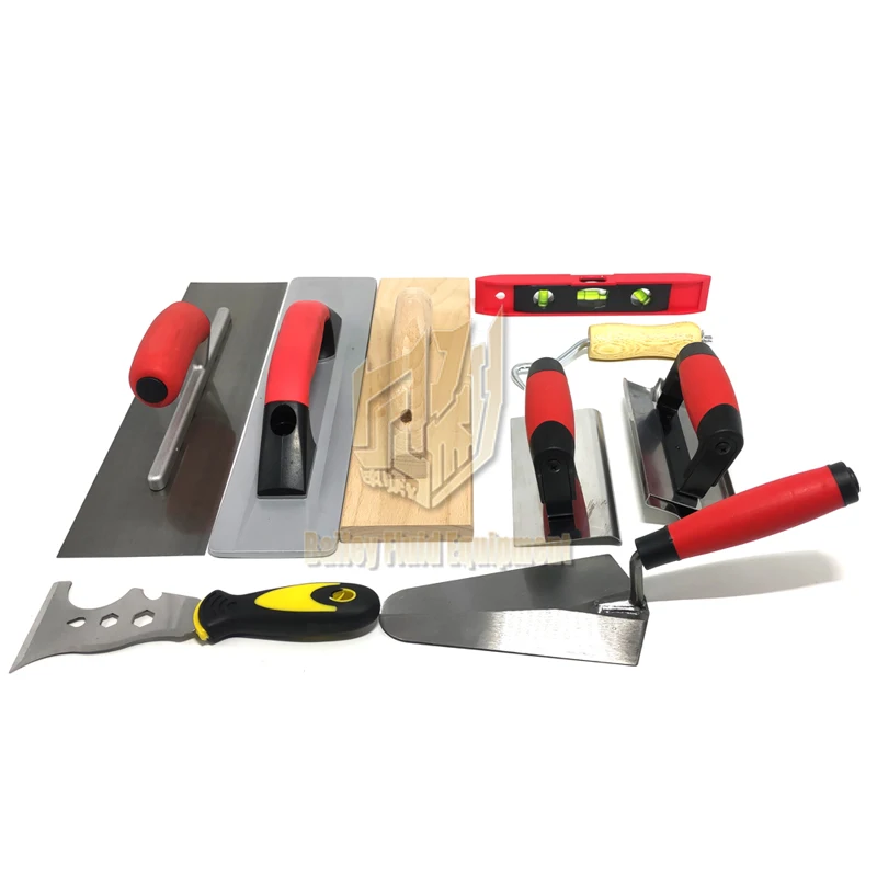 مجموعة أدوات يدوية للبناء مكونة من 10 قطع بما في ذلك مجرفة تنعيم وقياس مجرفة ومطحنة الجص وقاطع حافة مستوى الروح #5