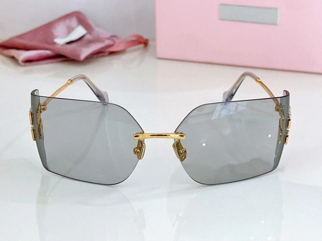 2024 New Luxury Brand, Design Sunglasses, Fashion Luxury Miu Sunglasses, Women\'s Retro Frameless Curved Lens Original Box