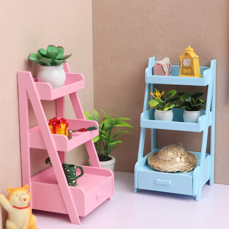 1:12 Dollhouse Mini Three Drawer Shelves Miniature Items Garden Scene Ornament Commodity Shelf Flower Stand Furniture Dolls Toys