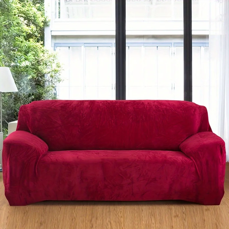 Velvet Solid Color Thicken Elastic Sofa Slipcover Non-slip Sofa Cover Couch Cover Furniture Protector for Living Room Home Decor