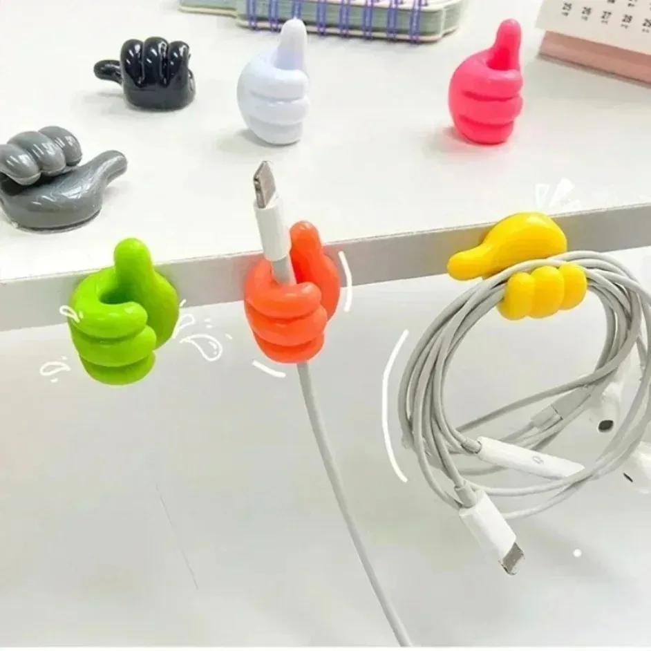 Desk Cable Cord Holder 10PCS Silicone Thumbs Up Hook Self Adhesive No Drill Plug Organizer for Office Home