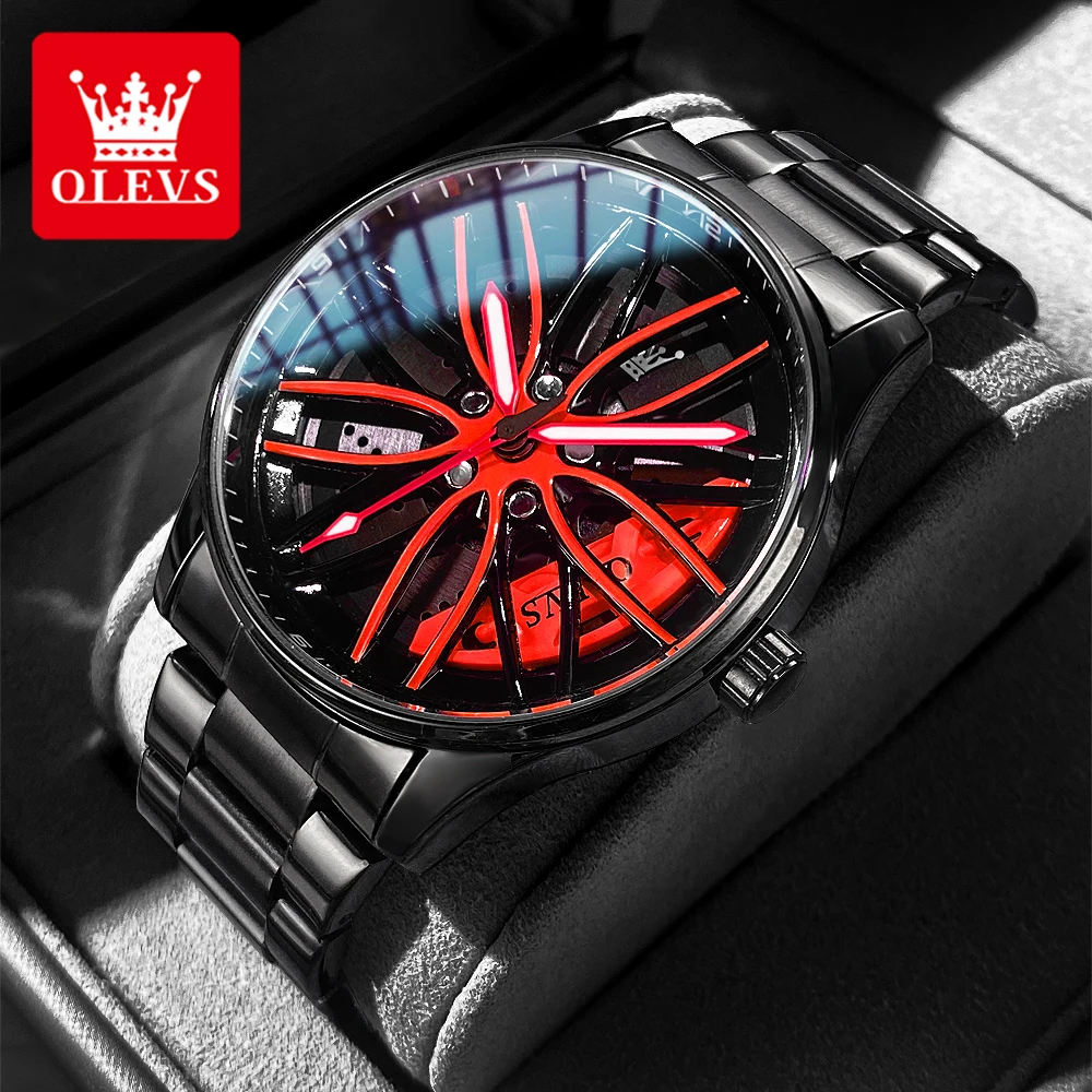 OLEVS 9937 Sport Original Quartz Watch For Men Hollow Waterproof Luminous Wristwatch 42mm Big Dial Stainless Steel Man Watches