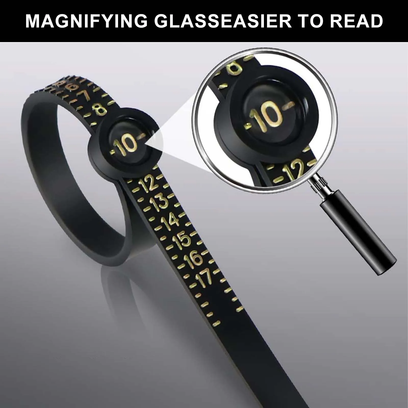 PHYHOO US UK EU Kunststoff Fingergröße Band Gauge Ring Messgürtel Verstellbare Lupe Ring Sizer für Damen Herren