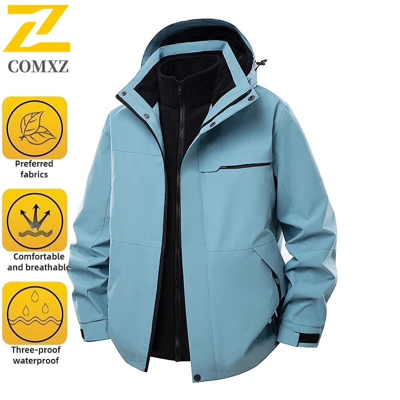 

Charge Jacket Men and Women 2025 New Windproof Waterproof Warm Breathable Three in One Hooded Jacket Outdoor Camping Hiking Coat
