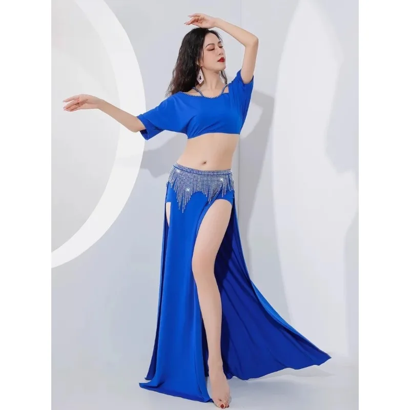 

customized Light luxury belly dance costume practice outfit set hot diamond tassel performance group outfit exotic dancewear