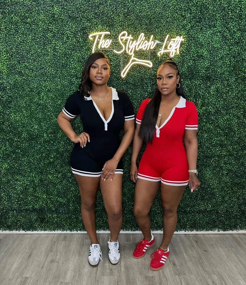 

STYLISH LADY Knitted Patchwork Playsuits 2025 Summer Women Short Sleeve Turn Down Collar Bodycon Casual Sports Rompers