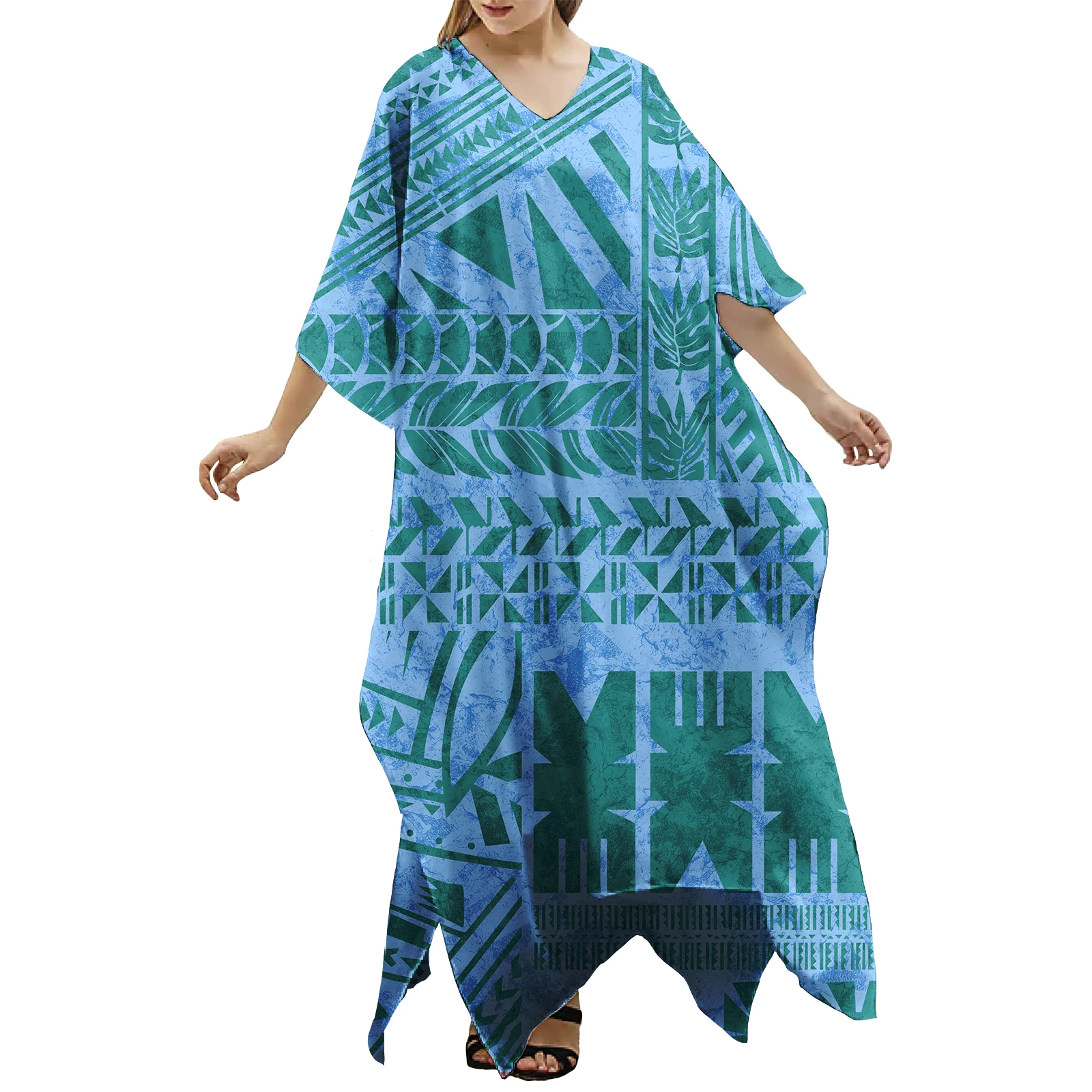 Casual Hawaiian Beach Dress Summer Oversized Polynesian Women's Clothing Samoa Kaftan V-neck Tribal Print Dresses