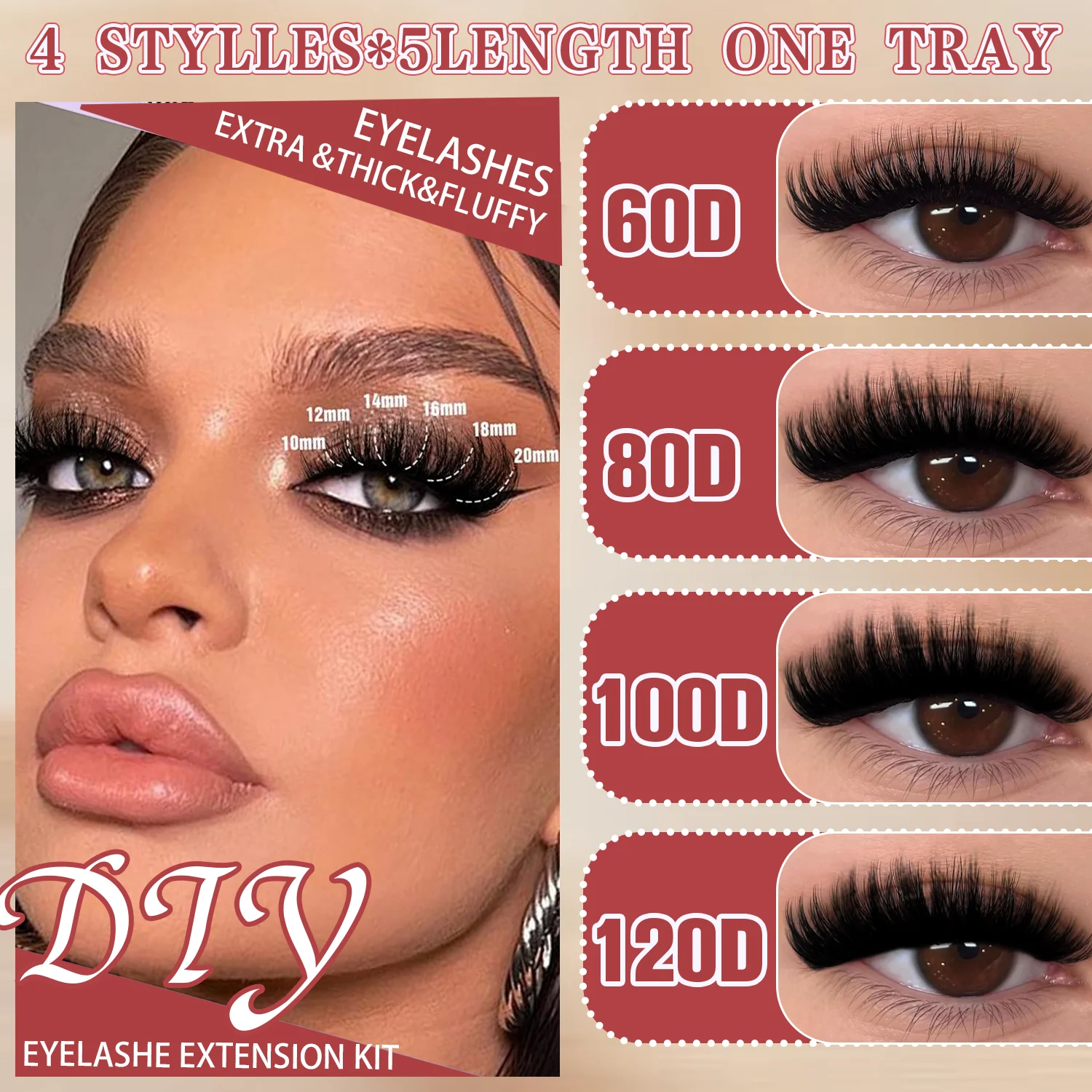 DIY Lash Extension Kit 8-16mm Mixed Lengths Fluffy Cluster Lashes Set Reusable Soft Lashes Natural Volume for Daily for Beginner