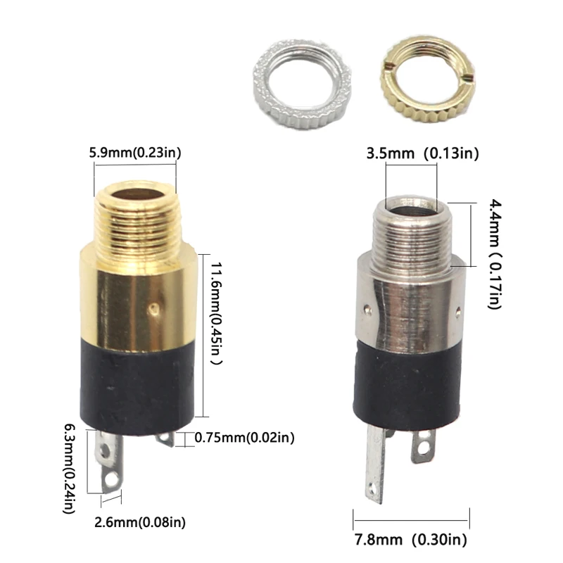 Conector cilíndrico de 3,5 MM para auriculares, conector hembra estéreo de piezas con tornillo 3,5, para Audio y vídeo, PJ392, PLA dorado, 20-5 PJ-392