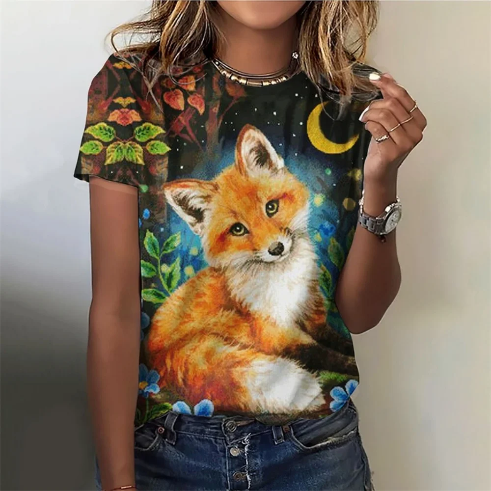 

3D Printed Fox T-Shirt for Women Cartoon Animals Graphic Tees Summer Fashion Harajuku Oversized T Shirts O-Neck Short Sleeves
