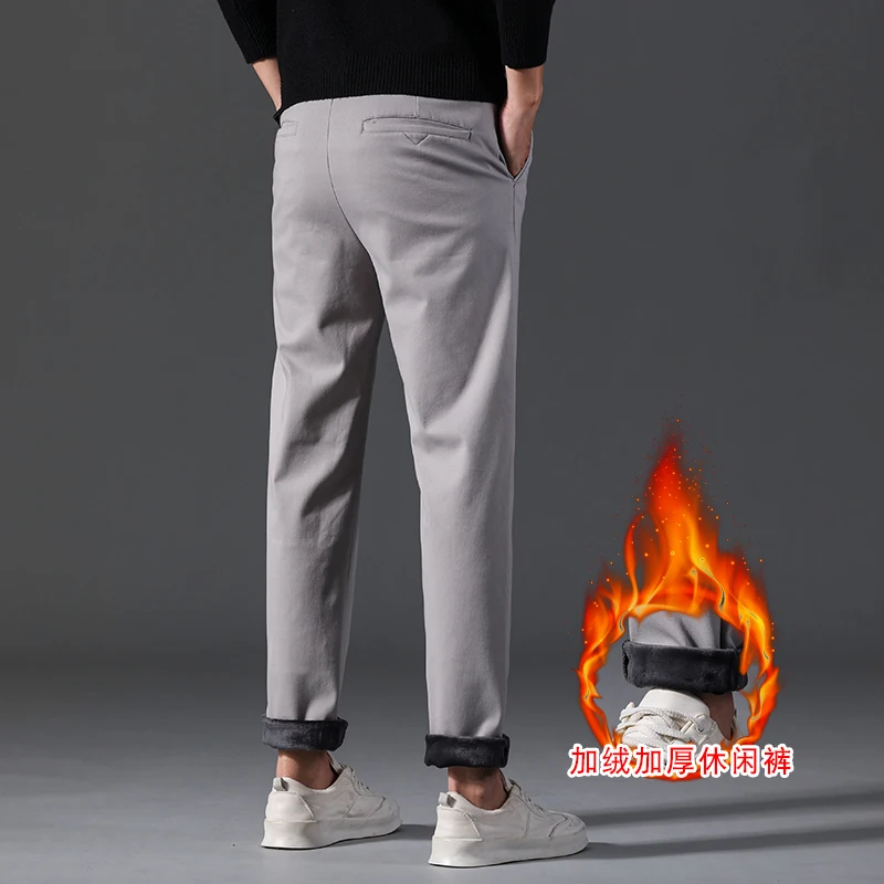 Winter Men Warm Trousers Big Size Classic Style Business Fashion Regular Thick Casual Pants Male Brand Khaki Blue Gray Black