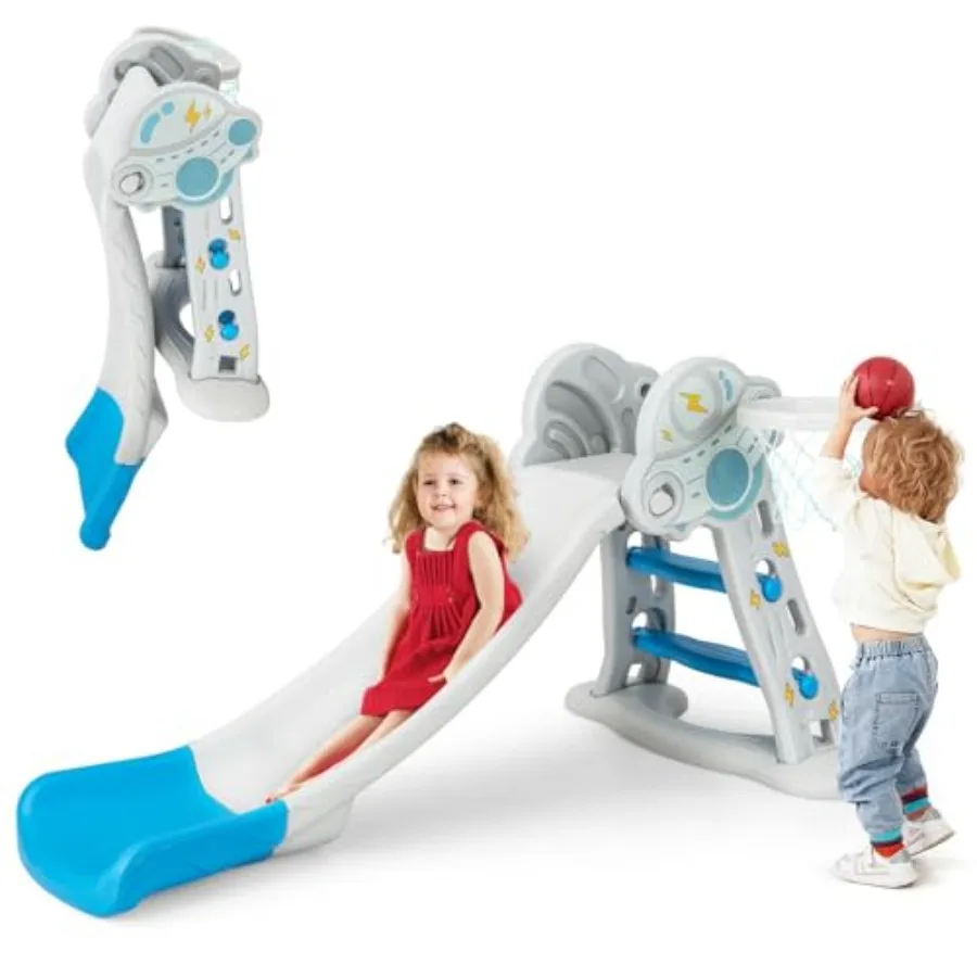 

Toddler Slide 3 in 1 Foldable Slide Indoor Slideway with Basketball Hoop Outdoor Climber Freestanding Playset Extra Long Slippi