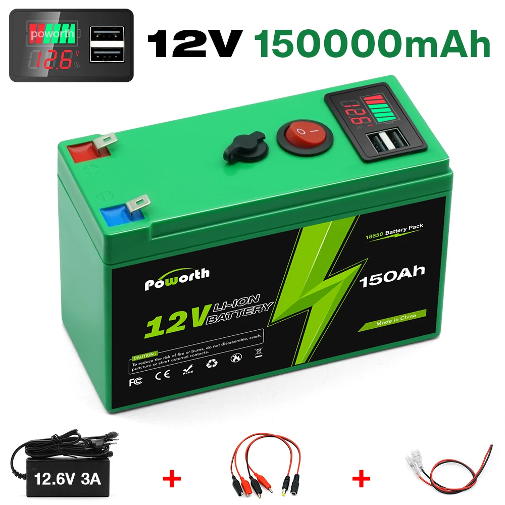 

12V 150Ah Lithium Ion LiFePO4 Deep Cycle Rechargeable Battery for Solar/Wind Power, Scooters, Lighting,Power Wheels, Fish Finder