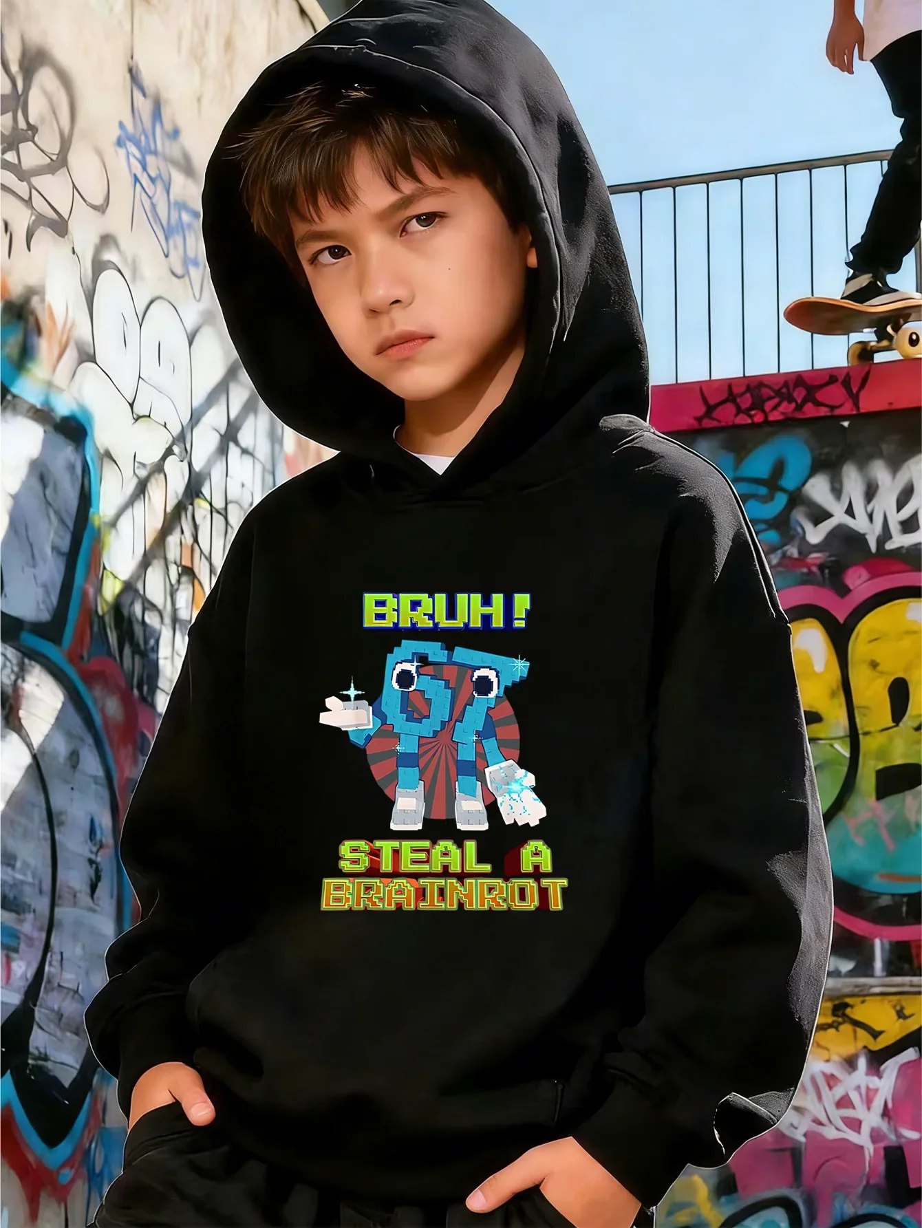 Kids Boys Girls Steal A Brainrot Bruh 67 Graphic Hoodie Black Printed Sweatshirt School Clothes Birthday Present Autumn Tops
