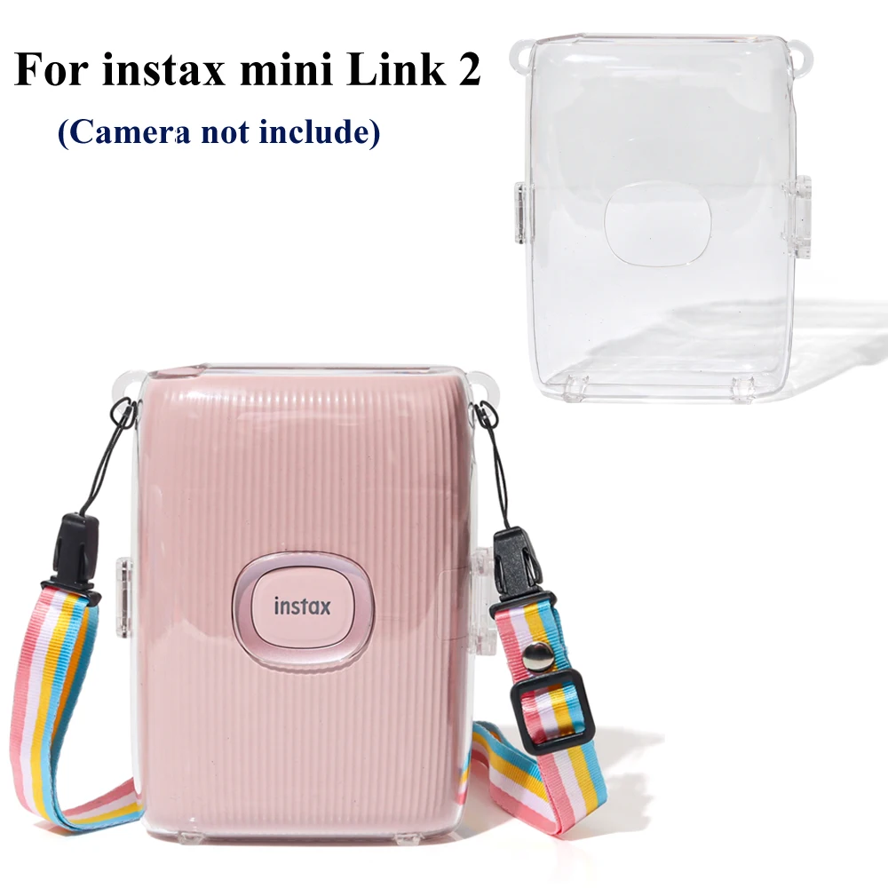 เคสคริสตัลใสสำหรับ Instax Mini Link 2, เครื่องพิมพ์ฝาครอบป้องกันกระเป๋าพร้อม Tali bahu กันตก