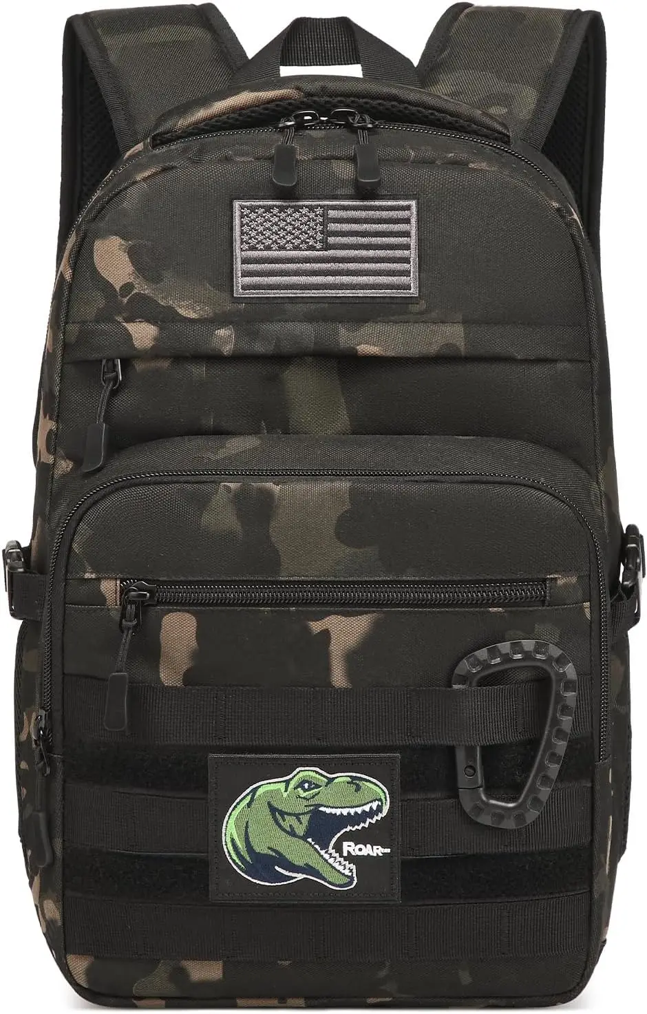 

Детский тактический рюкзак Army Molle Bookbag для школы, отдыха на природе, кемпинга — черный, включает 2 нашивки + 1 карабин