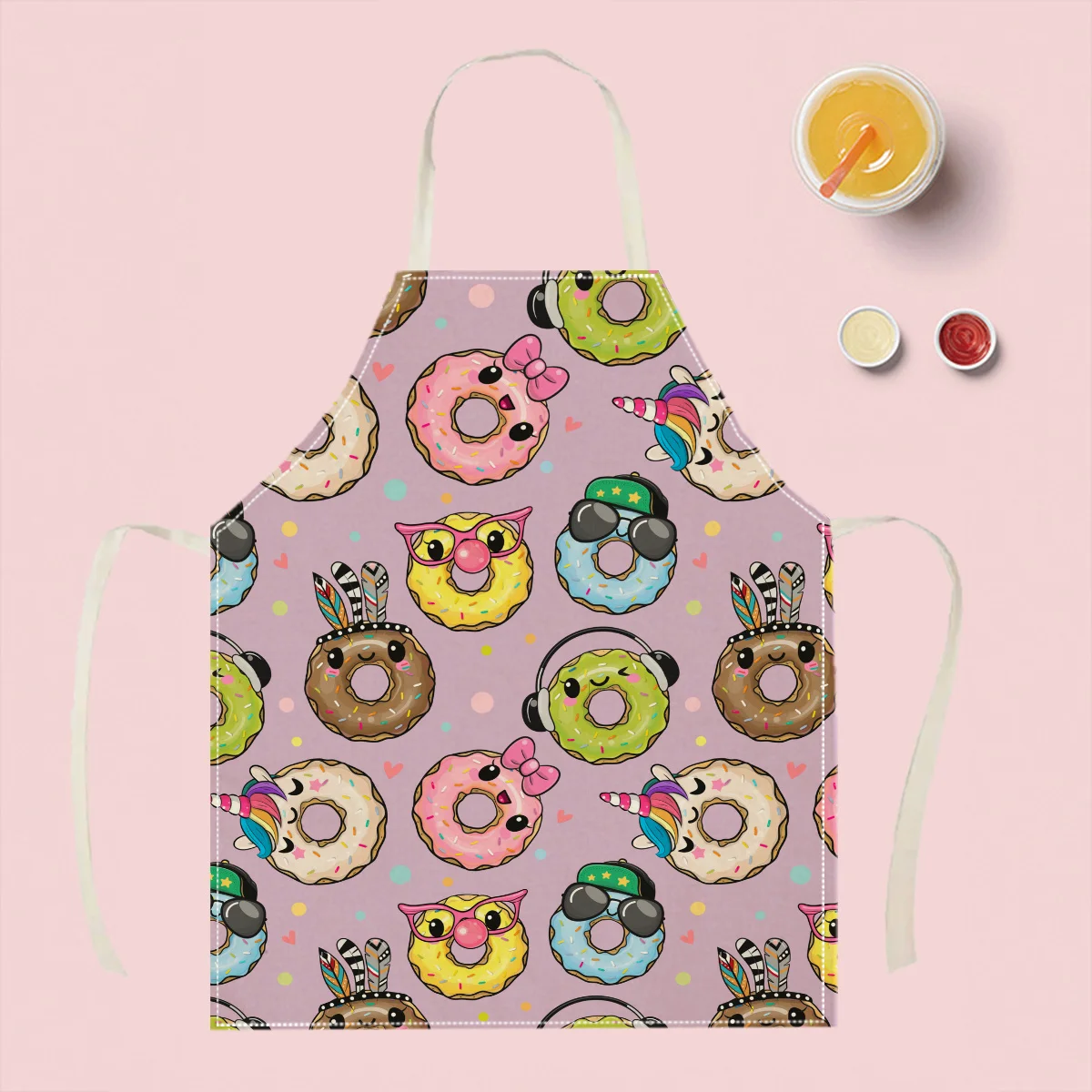 

1pc Cute Cartoon Donut Apron Funny Kitchen Baking Cooking Chef Bib for Women Men Kids Novelty Gift Idea Home Restaurant