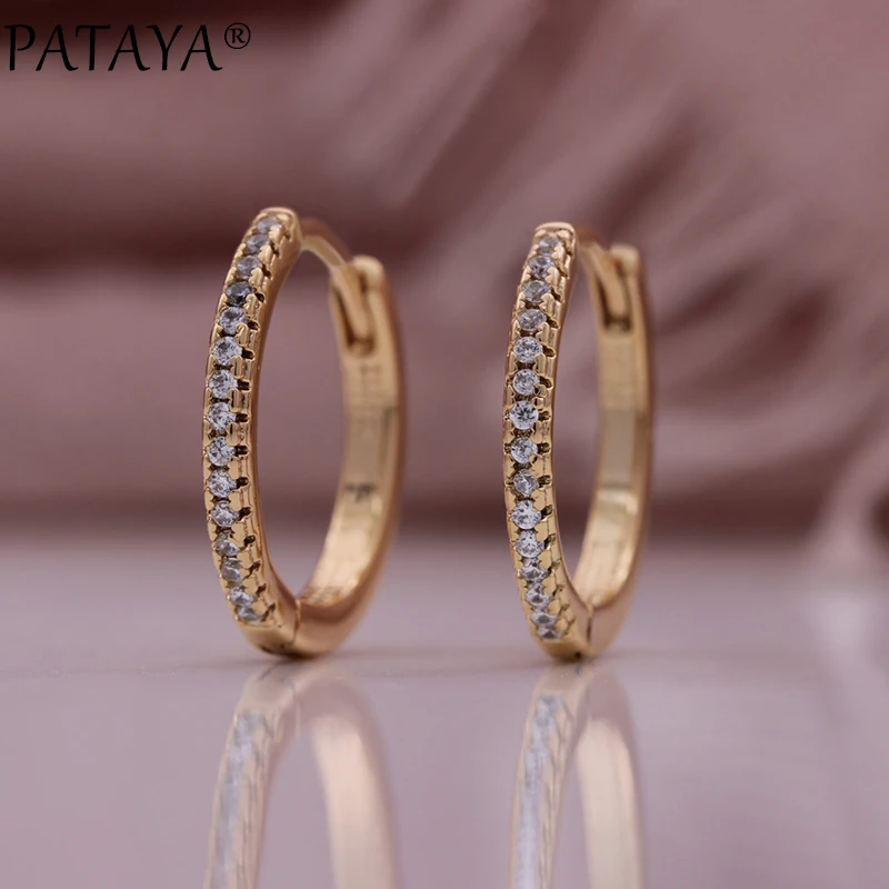 PATAYA New Round Earrings Women Fashion Fine Wedding Jewelry 585 Rose Gold Color Micro Wax Inlay Natural Zircon Dangle Earrings