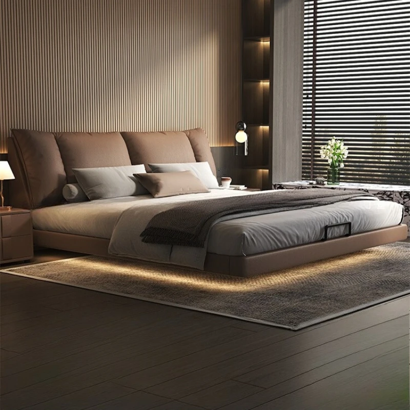 

Suspended Bed Modern Minimalist Leather Master Bedroom Double Bed Soft Bag Italian Minimalist Light Luxury 200cm Cama Home