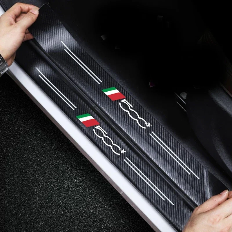 Car Front Rear Door Sill Scuff Plate for Fiat 500x 500 Badge Carbon Fiber Welcome Pedal Trunk Bumper Threshold Protector Decals