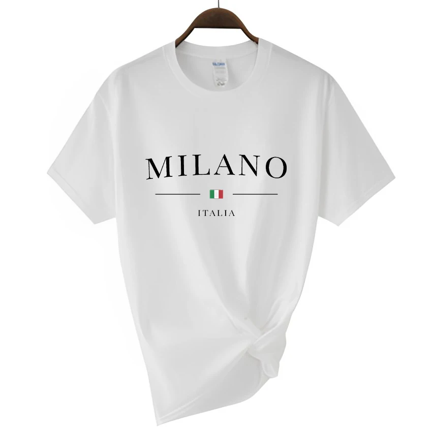 2023 Women's Summer Milano Letters Print Y2k T-shirt Ladies Short Sleeved Luxury Tees Clothing Loose Pure Cotton Soft Tops Tees