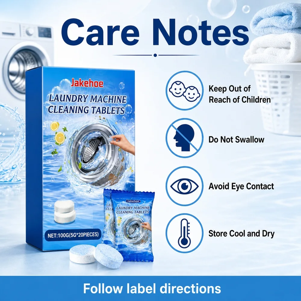 Jakehoe Washing Machine Cleaner Tablets 20 Pieces for Front Load and Top Load Washer Drum Residue Care Home Laundry Cleaning Kit