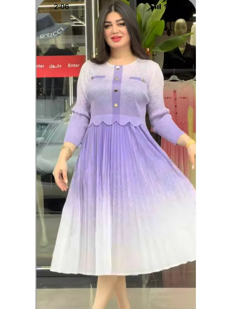 Directly From The Manufacturer 2025 Summer New Gradual Change Color Long Dress A High-end Elegant Commuter Pleated Dresses