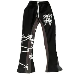 Y2K hip-hop European and American trend loose rope trousers letter printing splicing American leisure high street trousers