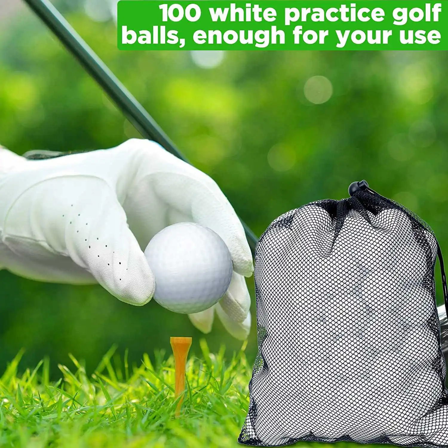 

100 Pcs Golf Practice Ball Hollow Golf Ball Training Golf Balls with Mesh Drawstring Storage Bags for TrainingJAS