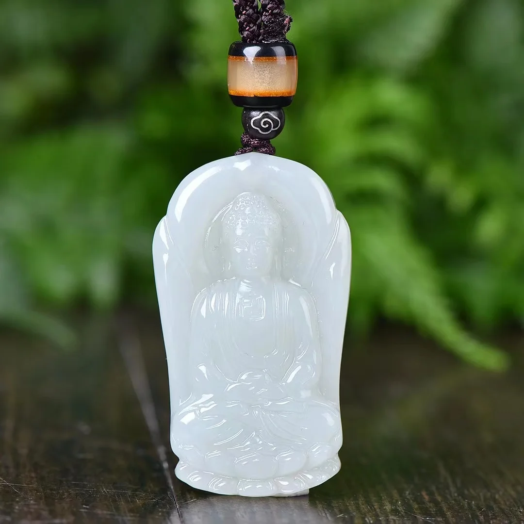 Fine Hotan Jade Buddha Blessing Peace Pendant Jewelry 4142#