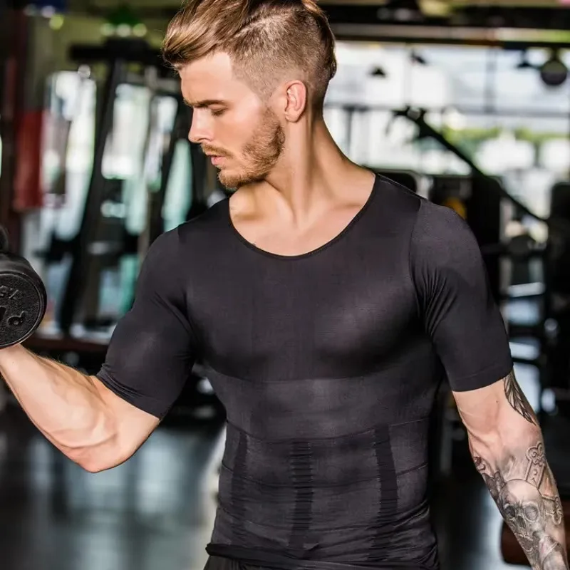 Men's Slimming Shaper Posture Vest Men's Compression T-Shirt Body Building Fat Burn Chest Tummy Shirt Slim Dry Quick Under Shirt