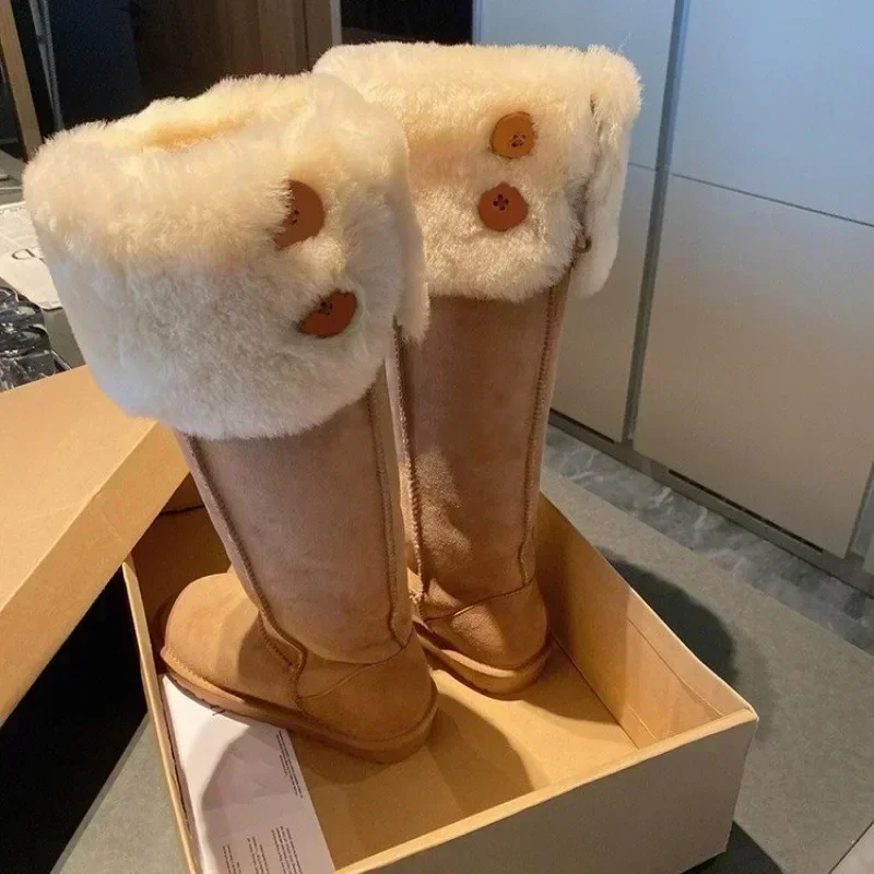 Platform Lamb Hair Snow Boots for Women Autumn Winter New High Tube Fur Integrated Warm Plush Boots Cotten Shoes 2024