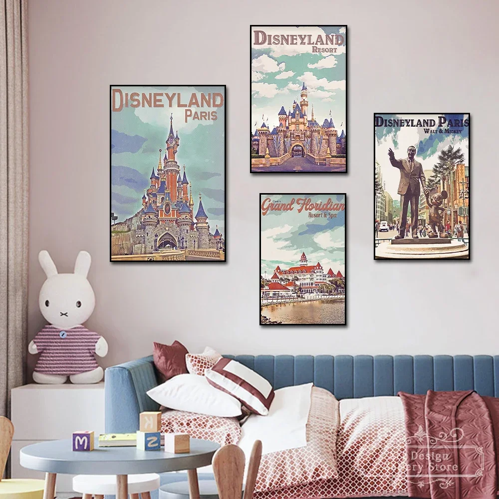 Póster e impresión de Disneyland Paris, pintura en lienzo de dibujos animados de Mickey Mouse, imagen artística de pared, decoración para el hogar, sala de estar, habitación de niños, Mura