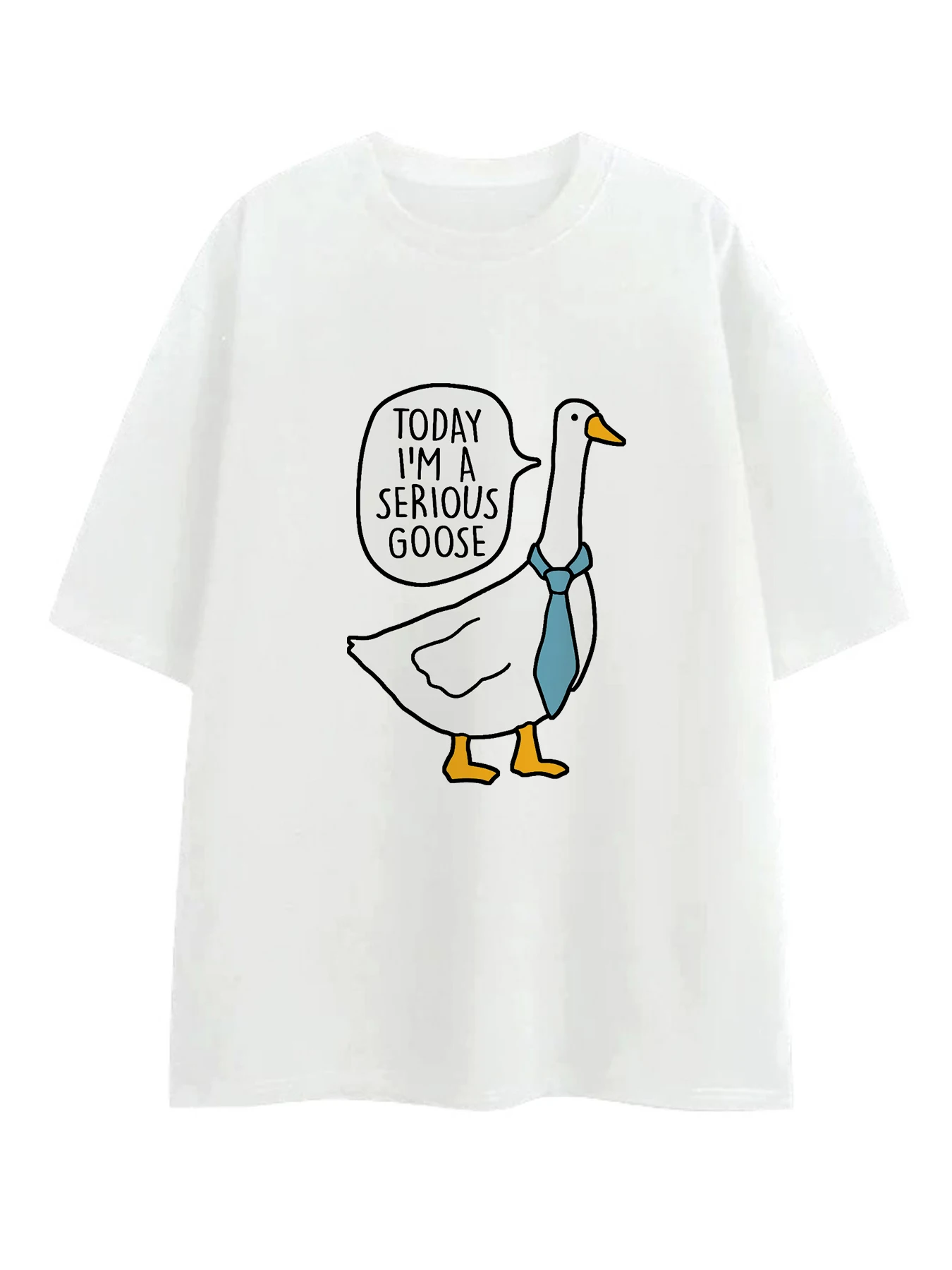 Today I'm A Serious Goose Print 220g Cotton Short Sleeve Crew Neck Graphic T-Shirt Adult Tops for Men Women