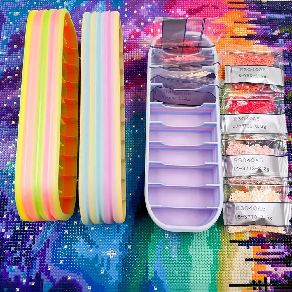 10 Grids Jewelry Bead Storage Box With Color-Coded 7 Colors Diamond Packets Storage Box Ziplock Bags Painting Tools Accessories