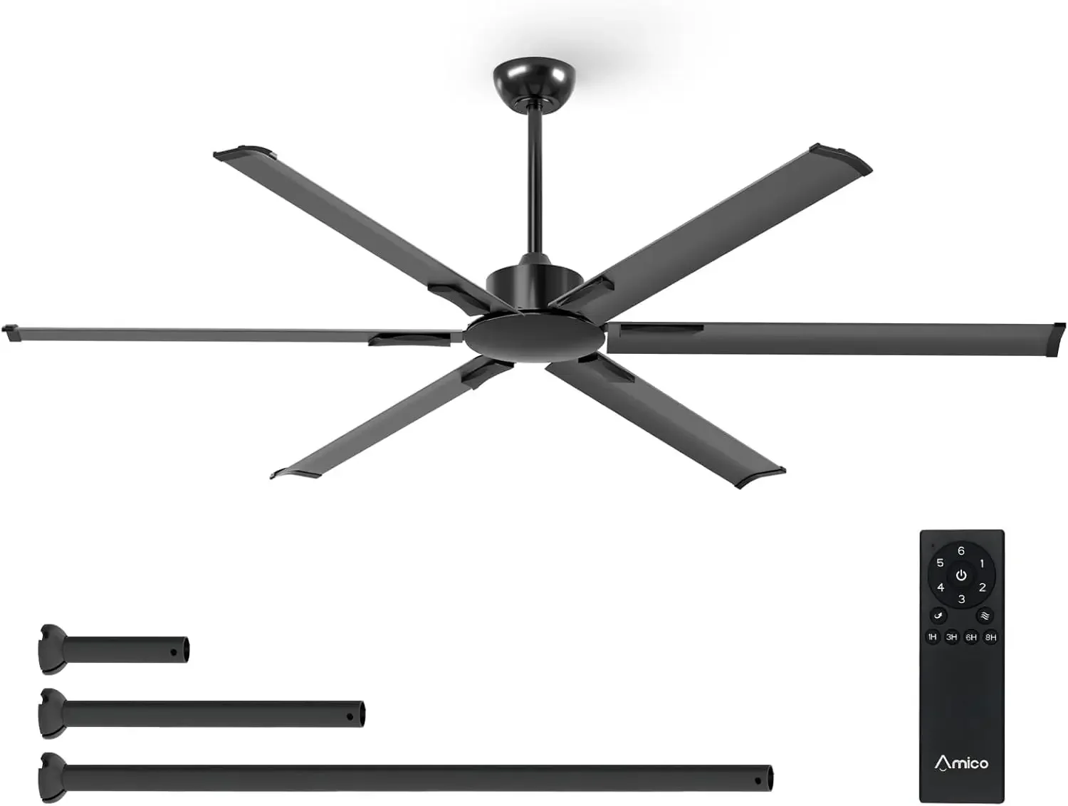 Ceiling Fans without Lights, 72 inch Industrial Indoor/Outdoor Ceiling Fan with Remote Control, Reversible, 6 Blades, Nois