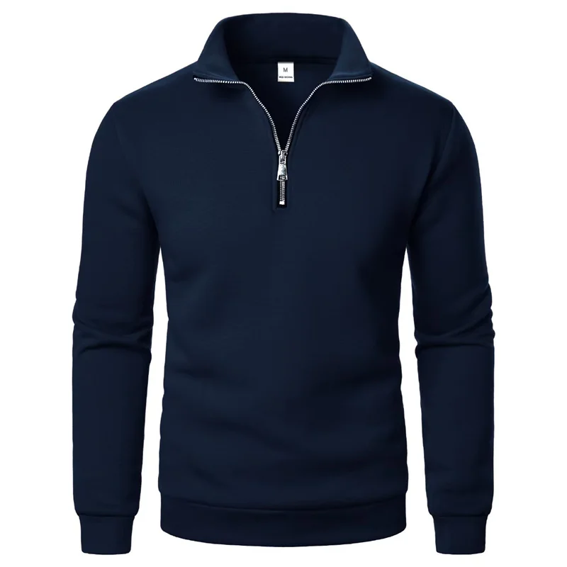 Image of Frühling Herbst neuer lässiger Halb-Reißverschluss Stehkragen-Sweatshirt Trend Einfacher schmaler Herren-Pullover Langarm-Oberteil Herren-Sweatshirt