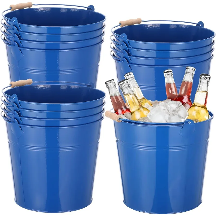 

12 шт. большие ведра из оцинкованного металла с ручкой, 10-дюймовые сверхмощные ведра из нержавеющей стали, круглые ведра для вечеринок, свадебных поделок