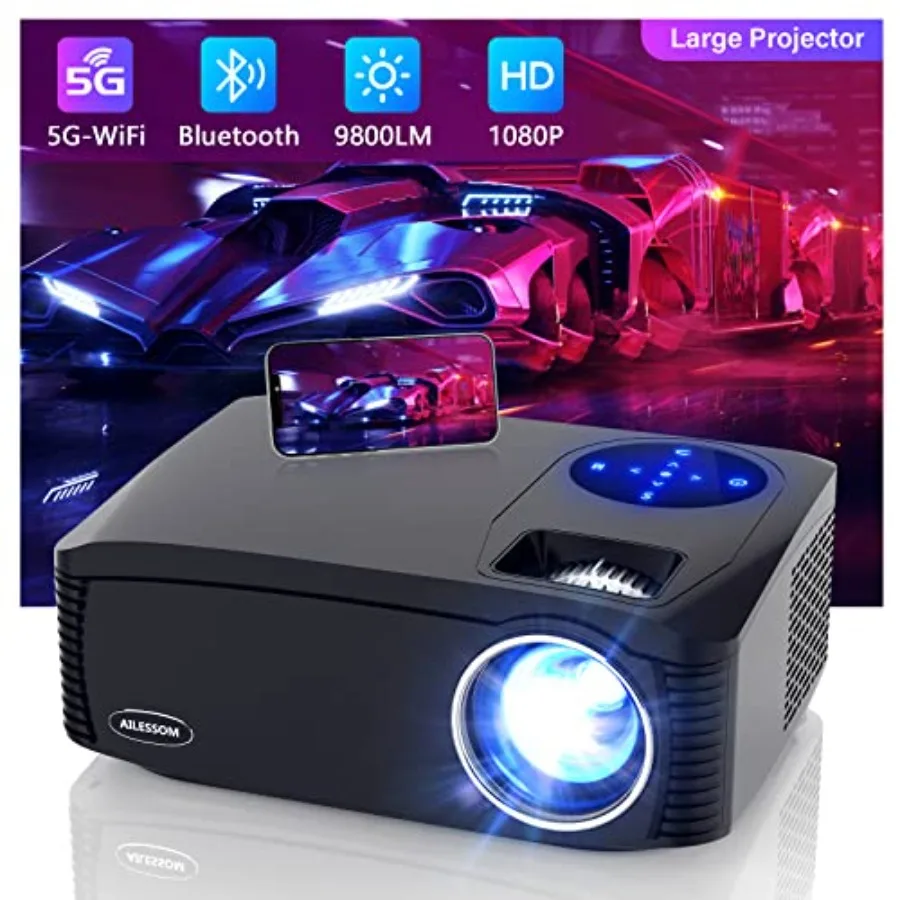 

Проектор 1080P с поддержкой 5G WiFi и Bluetooth, 20000 лм, высокая яркость, 450 дюймов, поддержка 4K видео для домашнего кинотеатра и бизнеса, совместимый