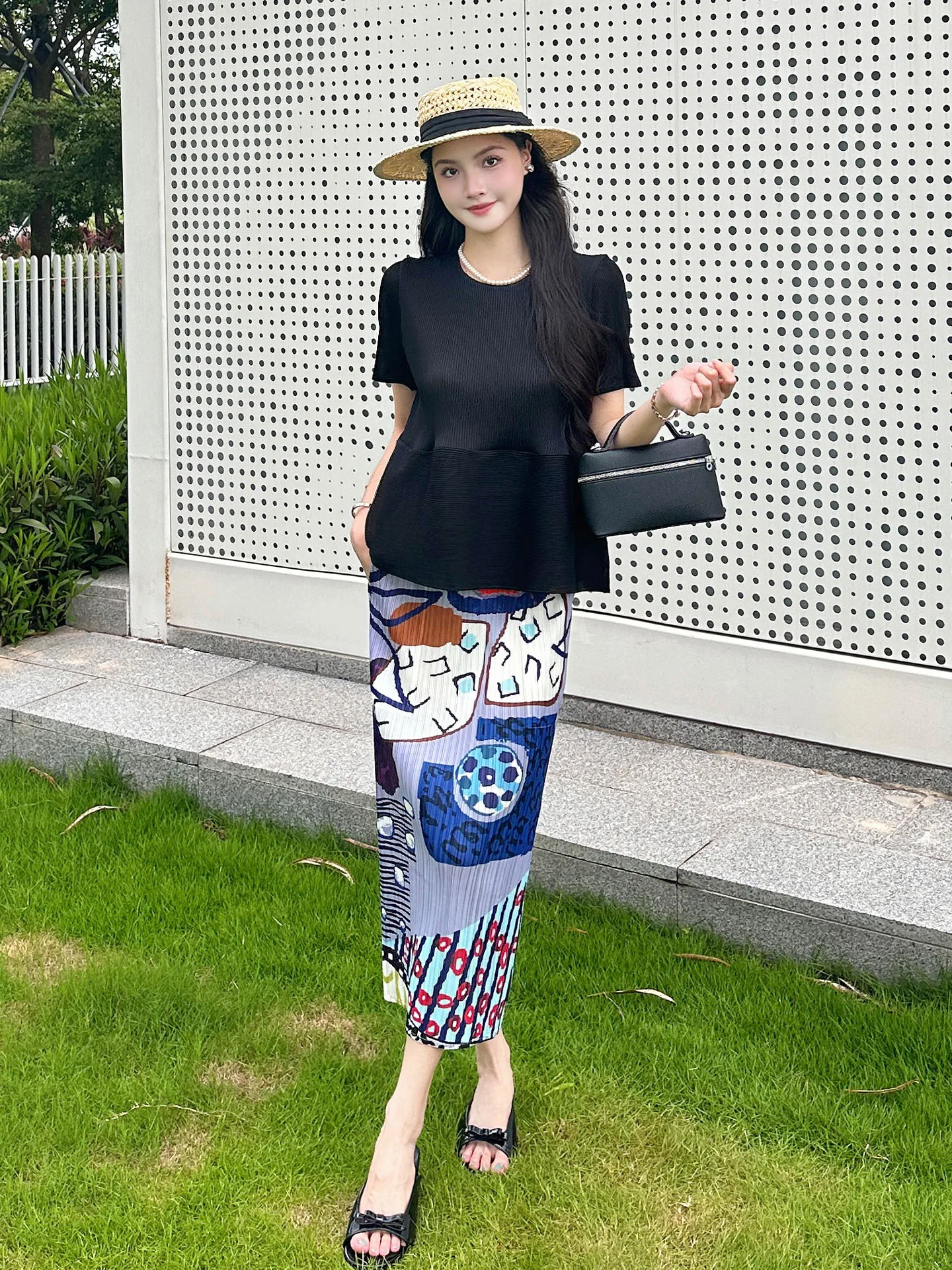 

Loose Short Sleeve Printed Half Skirt Set Women's Fashion Summer New Style Sizhou Artistic European Style Polyester Material